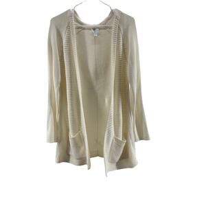New York & Company Ivory Open Front Hooded Cardigan Sweater Women's Size Medium